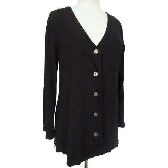 J. Jill Black Button Front V-Neck Long Sleeve Rayon Stretch Top SZ PM Side Vents - Picture 2 of 5